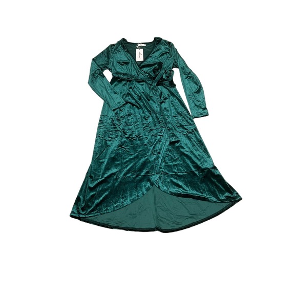 Green, Long‎ Sleeve, Velvet Midi Dress, Size S, 805-X - Picture 2 of 3
